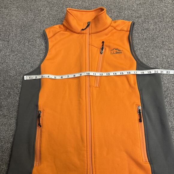 LL Bean Men's Medium Orange/Gray Fleece Lined Vest Pockets Logo Outdoor Hike - Picture 4 of 6